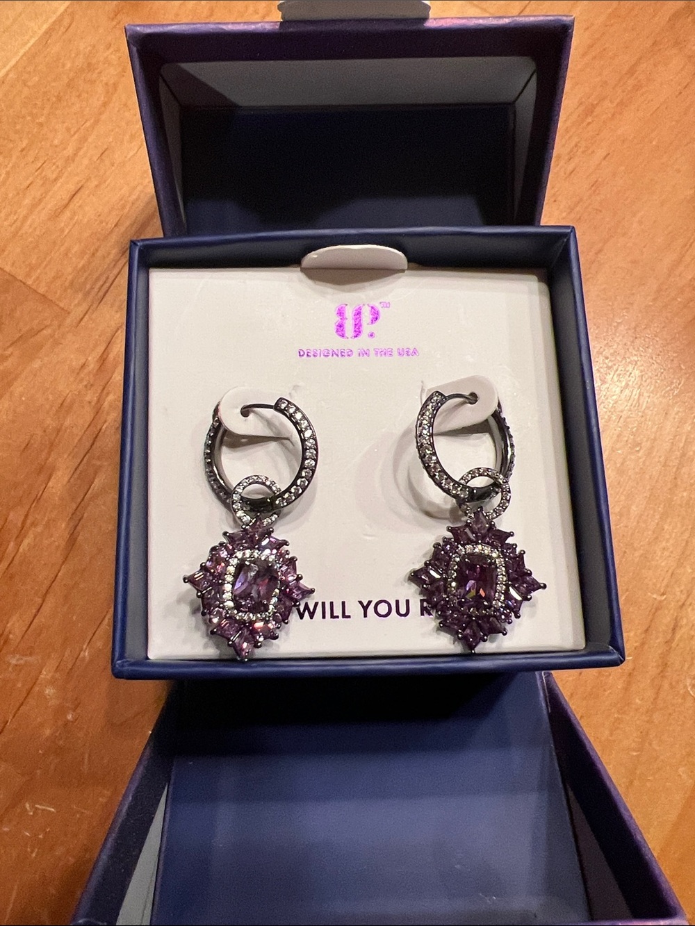 Purple Crystal Drop Hoop Earrings by BP NEW Never Worn